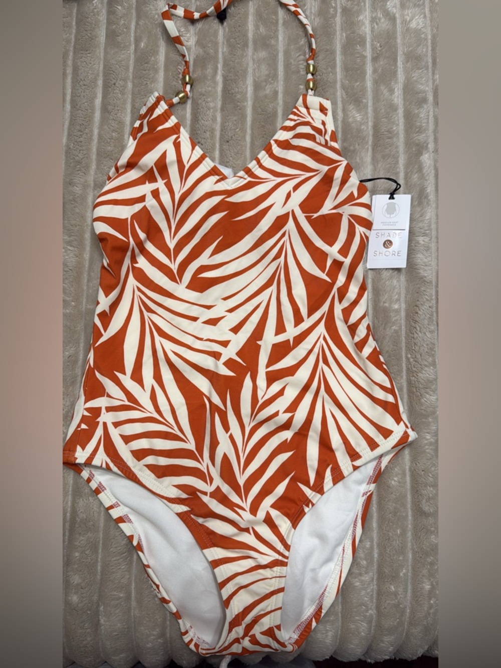 Xs Shade & Shore Orange Palm Print One-Piece Swimsuit